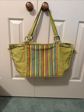 Green Stripe Accent Nikki Tote Bag